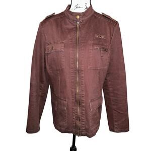 Womens Caribbean Joe Brown‎ Corduroy Jacket Long Sleeve Mandarin Collar Zip Up L